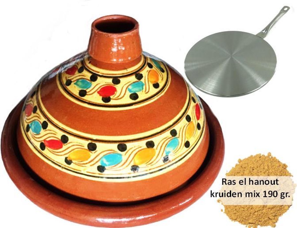 marocstore.nl Voordeelpakket aardewerk tajine set, inductie adapter + 190 gr kruiden