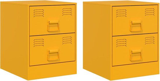 vidaXL Nachtkastjes - Set van 2 - Staal - Geel