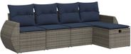 vidaXL 5-delige loungeset met kussens, polyrattan, grijs