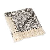 DII Rustique Farmhouse katoenen sprei met franjes voor stoel, bank, picknick, camping, strand en dagelijks gebruik, 127 x 152,4 cm, dubbele minerale diamant
