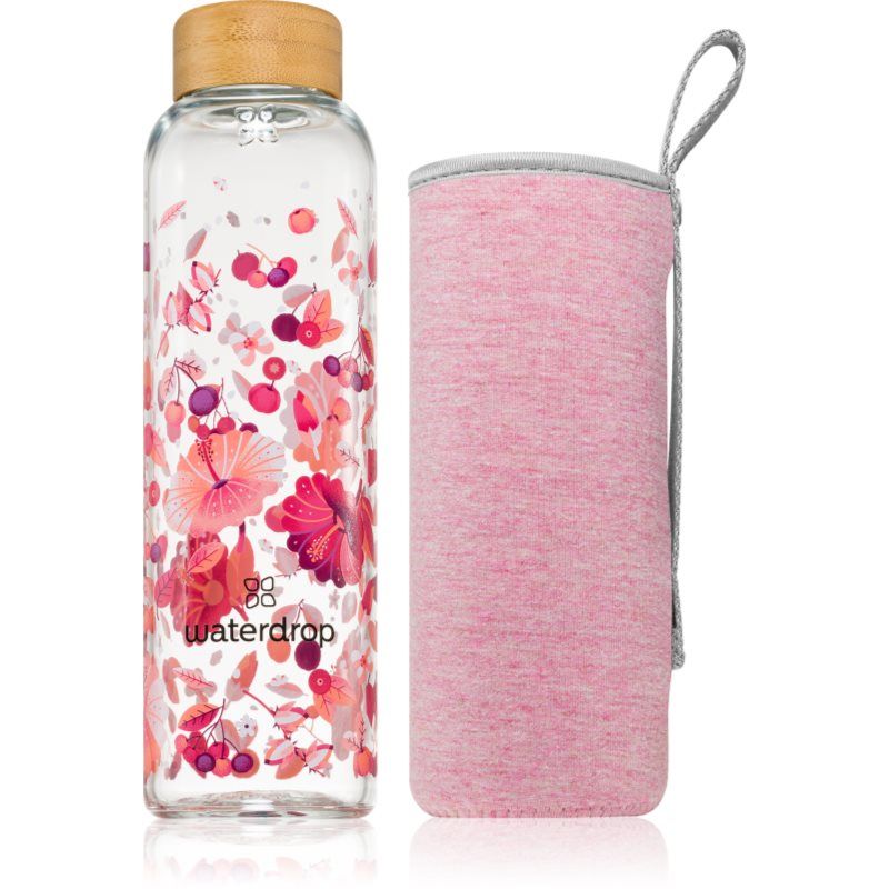 waterdrop® Water Bottle 600ml – Glazen Waterfles/Drinkfles met Neopreen Deksel, Hermetische Sluiting, Vaatwasmachinebestendig, Milieuvriendelijk en Herbruikbaar