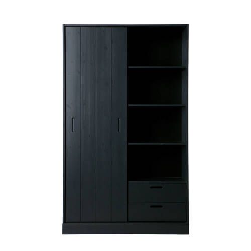 WOOOD Move Schuifdeurkast - Grenen - Mat Zwart - 200x120x42cm
