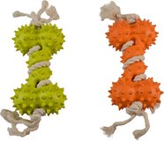 Duvoplus Eco Rubber Pinnenbeen - Hondenspeelgoed - Bamboe/Rijst + Katoen - 27x8.5x5cm - Gemengde Kleuren