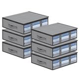 AiQInu Onderbedcommode, 6 stuks, organizer voor onderbedden, met kijkvenster en handgreep, ruimtebesparend, opvouwbaar, organizer voor kleding, dekens en dekens
