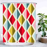 Ulticool Douchegordijn - Kleurrijke Retro Vintage Diamantfiguren - 180 x 200 cm - Rood/Geel/Blauw