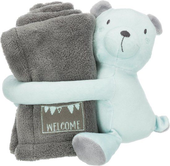 TRIXIE junior speelset deken en beer grijs / mintgroen