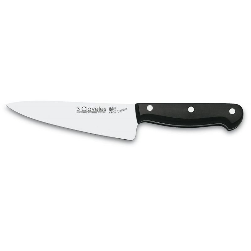 3 Claveles Uniblock Chopper Knife - 15 cm Stainless Steel - Black Handle - 1 Piece