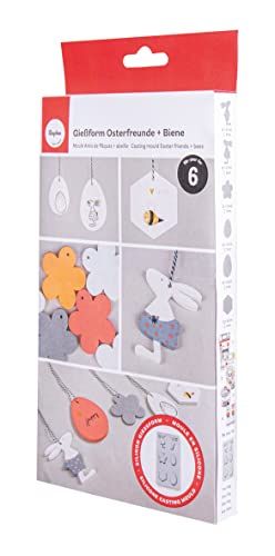 Rayher 36114000 Siliconen gietvorm voor Paasvrienden + bij, 26 x 14,5 x 1 cm, 6 vormen voor hangers, om uit te gieten met creatief beton, kunsthars giethars, raysin-gietpoeder, grijs