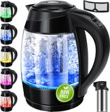 KESSER® 1,8L Elektrische Waterkoker 2200W Glazen Waterkoker Roestvrijstalen Warmhoudfunctie Kettle - Zwart / Zwart