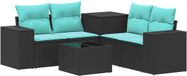 vidaXL Bankstel 2 zitplaatsen Zwart en blauw Poly Rattan en Staal