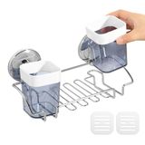 Uten Roestvrij stalen tandenborstelhouder, duurzame tandenborstelbeker voor badkamer, aan de muur te bevestigen, cosmetica-organizer, lade en zeephouder, zonder boren, krachtige zuignap, kan 5-10 kg