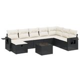 vidaXL Loungeset 8-delig met kussens polyrattan zwart