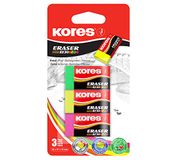 Kores PVC gum - Neon gum met papieren zak - 40x21x10mm - Set van 3 verschillende kleuren