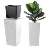 KADAX Bloempot bloembak van kunststof plantenbak voor bloemen binnen en buiten tuin balkon terras huis weerbestendig rotan imitatie (68 cm hoogte wit)