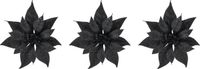 Cosy&Trendy 3x stuks decoratie bloemen kerststerren zwart glitter op clip 18 cm
