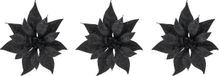 Cosy&Trendy 3x stuks decoratie bloemen kerststerren zwart glitter op clip 18 cm