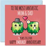 Leuke smaragdgroene verjaardagskaart voor mama en papa - 55 jaar samen - Gelukkige 55e huwelijksverjaardagskaarten voor papa mama, 145 mm x 145 mm wenskaarten voor vijfenvijftigste jubilea