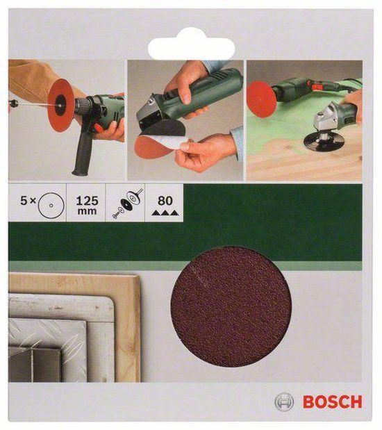 Bosch 5-delige schuurbladset voor boormachine 125 mm ongeperforeerd - korrel 80