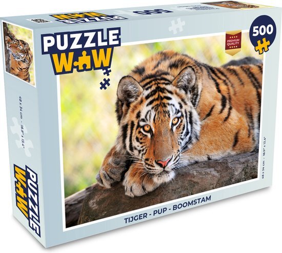 MuchoWow Puzzel Tijger - Pup - Boomstam - Legpuzzel - Puzzel 500 stukjes