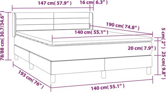 vidaXL Boxspring met matras stof donkergrijs 140x190 cm