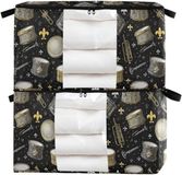 Merkloos Opbergdozen Lakens - Kleding Opbergers - Kasten Organiseren - Stapelbaar met Deksel - 2 stuks 60L/95L - Goud Zilver Print