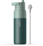 BRITA LARQ Essential drinkfles met rietje - Groen - 1 liter - RVS waterfles, dubbelwandige isolatiefles (24 uur koud), met afneembaar soft-touch handvat, vaatwasmachinebestendig