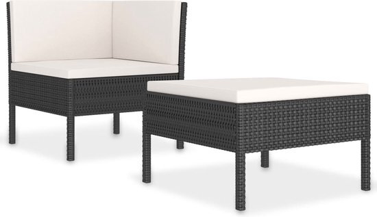 vidaXL 2-delige Loungeset met kussens poly rattan zwart