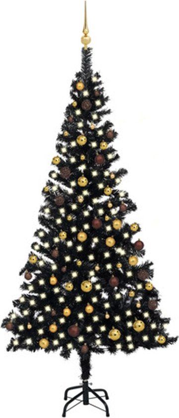 vidaXL Kunstkerstboom met verlichting en kerstballen 240 cm PVC zwart
