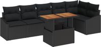 vidaXL Tuinbank Set 7-delig Zwart Polyrotan