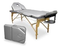 WELLCORE inklapbare massagetafel, met inklapbare rugleuning, gemaakt van hout, kunstleer, 195 x 70 cm, in hoogte verstelbaar, verstelbare hoofdsteun, gezichtsgat, kleur zilver, tot 225 kg