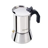 Wenco Premium Espressokoker, 4 kopjes, 500 ml, voor alle soorten fornuizen incl. inductie, mokkakan van roestvrij staal, 11,3 x 16,5 x 18,7 cm, zilver