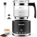 Morpilot Elektrische melkopschuimer, Milk Frother 4-in-1 van glas, melkopschuimer voor warme melk en schuim, 250 ml schuim en 500 ml verwarming, gedeeld design, zwart