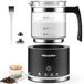 Morpilot Elektrische melkopschuimer, Milk Frother 4-in-1 van glas, melkopschuimer voor warme melk en schuim, 250 ml schuim en 500 ml verwarming, gedeeld design, zwart