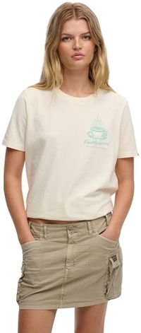 Superdry Roadside Trade Relaxed T-shirt Dames Desert Bone Off White