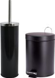MSV Badkamer accessoires set - zwart - pedaalemmer 3L en wc/toilet-borstel - metaal