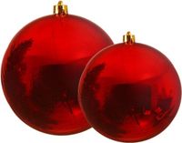 Decoris Grote Kerstballen - 2 stuks - Rood - Dia 14 en 20 cm - Kunststof