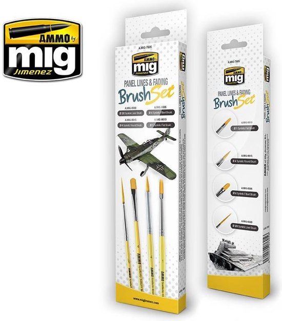 AMMO MIG 7605 Panel Lines & Fading Brush Set