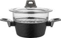 Florina Japandi Line Batterie de cuisine vapeur 3 pièces avec couvercle en verre - Convient à toutes les sources de chaleur - Noir