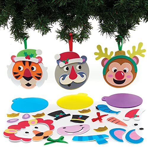 Baker Ross FX370 Jungle Dieren Kerstbal Decoratiesets - Set van 8, Kinder Kerstboom Decoraties kunst set, schuim Kunst en Knutsel Kerst Decoraties