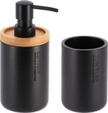 Tendance Badkamer accessoires set 2-delig - Polyresin/bamboe - zwart
