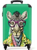 NoBoringSuitcases.com® Handbagage koffer lichtgewicht - Reiskoffer trolley - Zebra met bril - 55x35x20 cm
