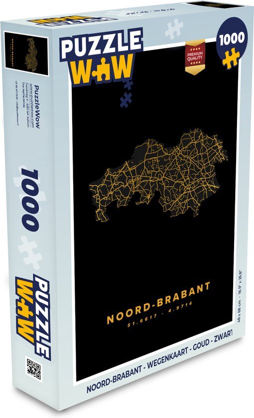 MuchoWow Puzzel Noord-Brabant - Wegenkaart - Goud - Zwart - Legpuzzel - Puzzel 1000 stukjes volwassenen