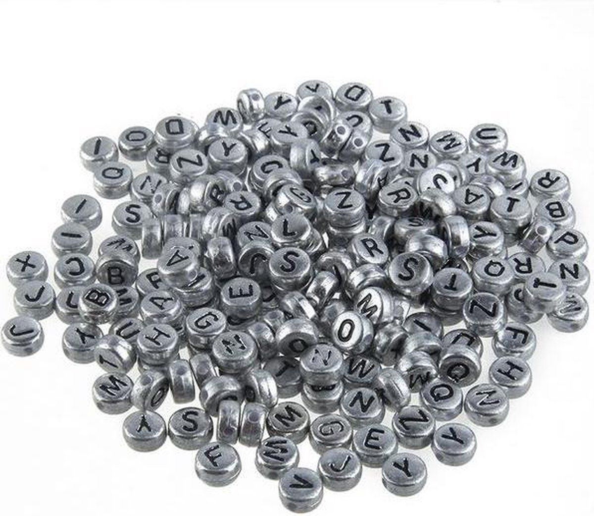 pippashop 300 stuks kralen alfabet rond 7mm zilverkleurig
