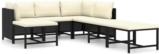 vidaXL 7-delige Loungeset met kussens poly rattan zwart