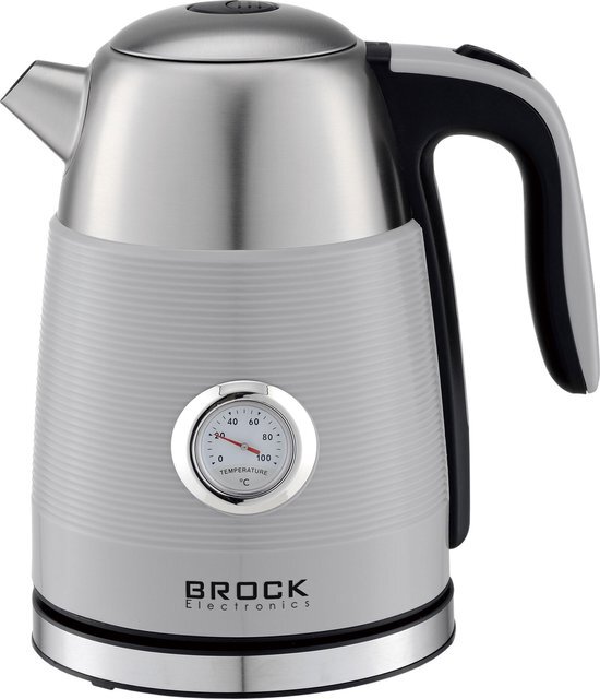 BROCK Electronics Waterkoker WK 9805 GY (Zilver, Thermometer, 1.7 liter)