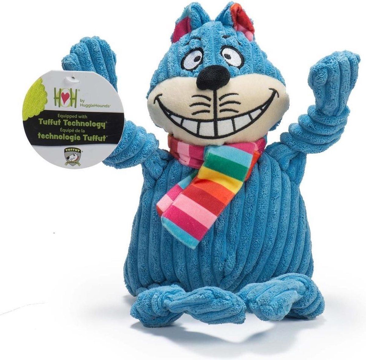 HuggleHound Cat Knottie Large Blauw&Regenboog - Hondenspeelgoed - 36x20x15 cm