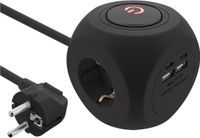 InLine stekkerdoos | 3 contacten | USB-A + USB-C | zwart | 2 meter