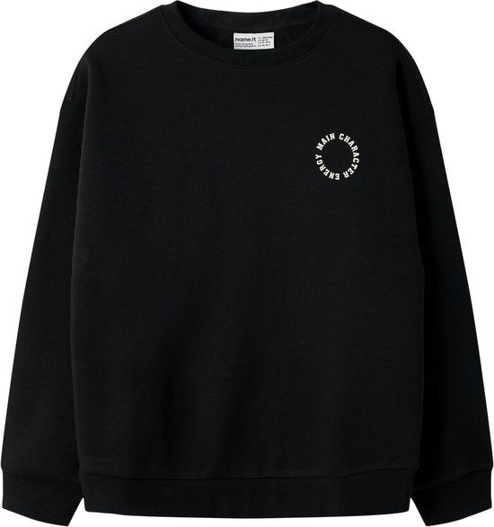 NAME IT Meisjes Sweater NKFRIA LS RLX SWEAT BRU NOOS Zwart Katoen/Polyester Maat 158/164