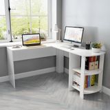 Mondeer – Bureau d'angle en L 140 x 130 x 72 cm – MDF blanc – Grand espace de travail pour plusieurs moniteurs – Armoire latérale intégrée