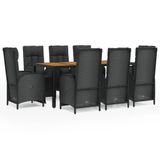VidaXL 9-delige Tuinset Poly Rattan Zwart